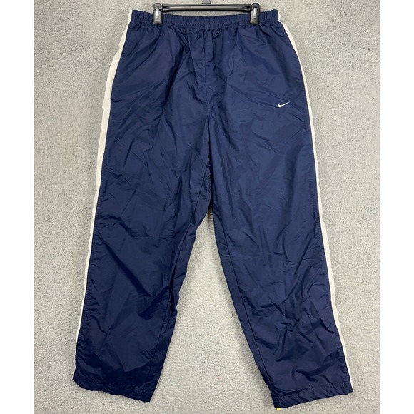 Vintage Nike Men Track Pants XL Blue Nylon Drawstring Swoosh Athletic Sweatpants - Picture 1 of 9